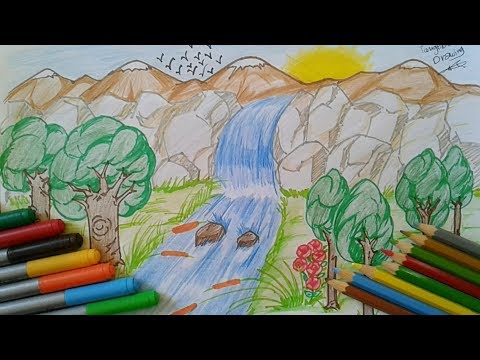 رسم منظر طبيعي سهل للاطفال - رسومات بسيطة للصغار 687 6