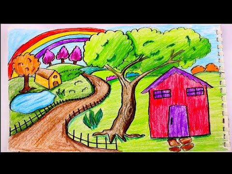 رسم منظر طبيعي سهل للاطفال - رسومات بسيطة للصغار 687 1