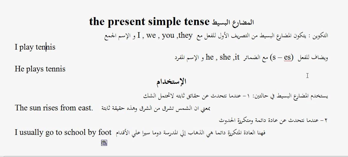 زمن المضارع البسيط , بعض قواعد اللغة الانجليزية